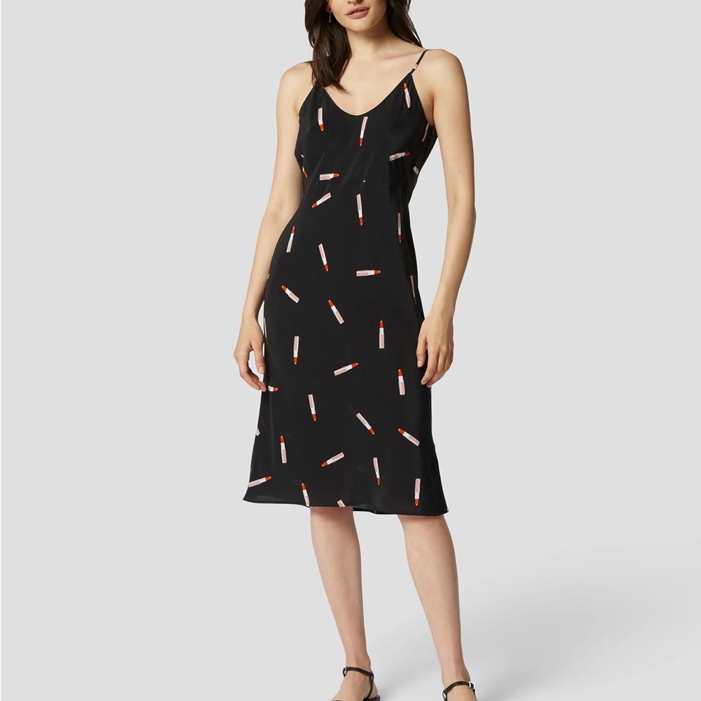Equipment Sabelia Lipstick Black Silk Midi Dress Small